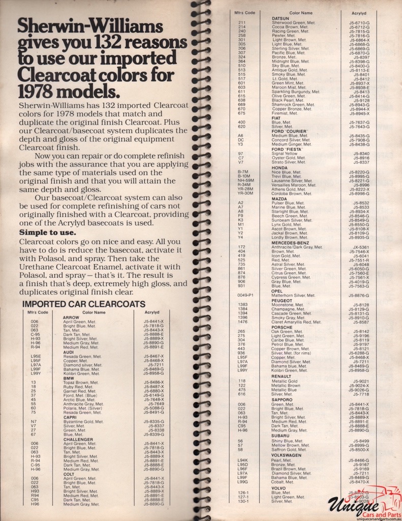 1978 Chrysler Paint Charts Import Williams 6